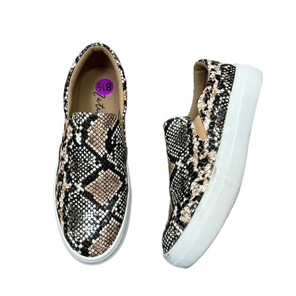 Matisse Gradient Snakeskin Sneaker Size 8.5 Brown Black Slip On Animal Print